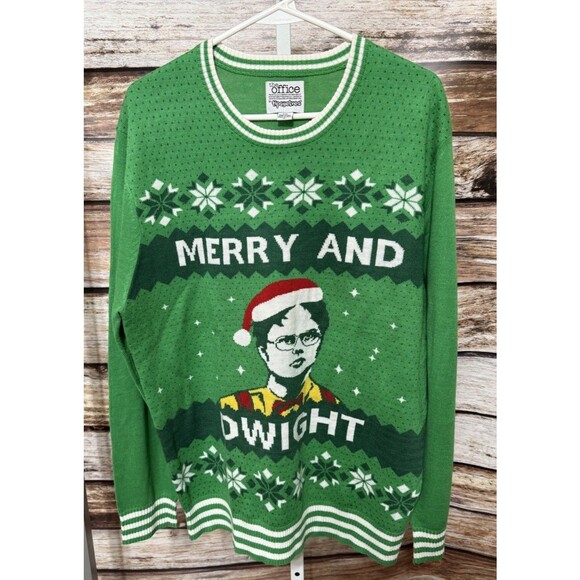 The Office Ugly Green Christmas Sweater Merry and Dwight Adult Size XL - Picture 1 of 9